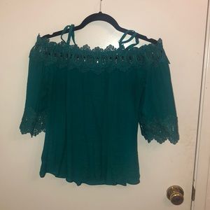 Blue off shoulder top with straps